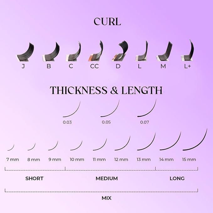 SAIGON LASH Eyelash Extensions, Mink Lash, Volume & Classic Lashes for Professionals, J/B/C/CC/D/L/M Curl, 4-15mm Length, Soft Korean PBT Fiber, 16 Rows Lash Tray (Gold Rose-CC-0.07-8-15mm)