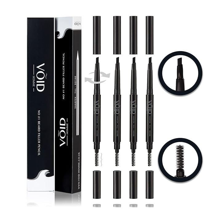 VOID Homme Beard Filler Pencil - Light Brown, Set of 4 - Instant, Waterproof Liner for Natural-Looking Beard Filling