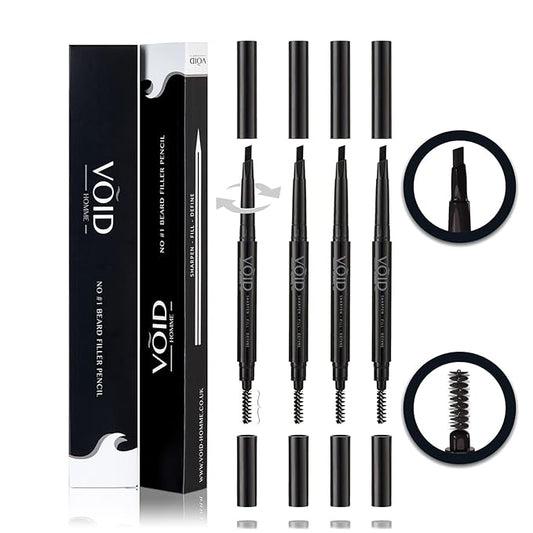 VOID Homme Beard Filler Pencil - Light Brown, Set of 4 - Instant, Waterproof Liner for Natural-Looking Beard Filling