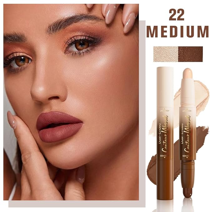evpct Nude & Light Beige Cream Foundation Stick Face Body Makeup Dual Ended, no Transfer Waterproof 2 in 1 Cream Concealer Stick Contouring Makeup, Nose Contour Bronzer Sticks Face Highlighter Make up