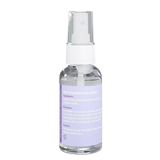 Belfiore Herbal 100% Natural Lavender Mist Spray, Organic Face Body Hair Hydrating Mister, Calming for Better Sleep, Vegan non-GMO, 2 ounce