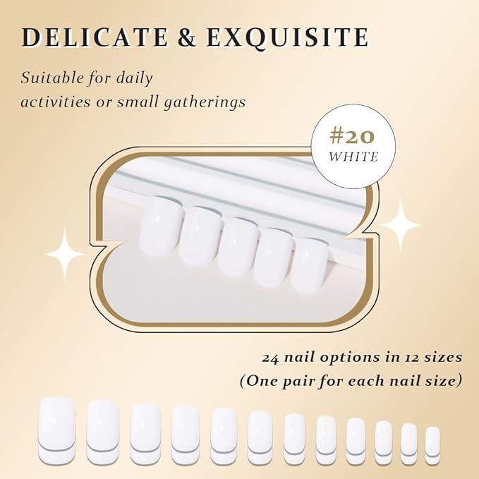 evpct White Short Squoval Glossy Press on Nails for Women Gift, Glossy White Fake Nail with Nail Kit Manicure Kit, Soft Gel Full Cover Reusable Stick on Soft Acrylic False Nails Perfectly Fit