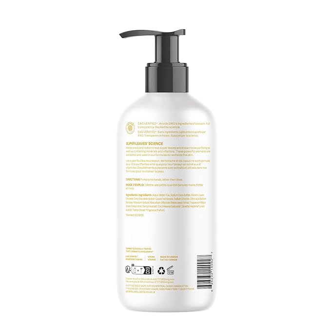 ATTITUDE Liquid Hand Soap, EWG Verified, Plant and Mineral-Based, Vegan Personal Care Products, Earl Grey & Fresh Cucumber Scent, 16 Fl Oz