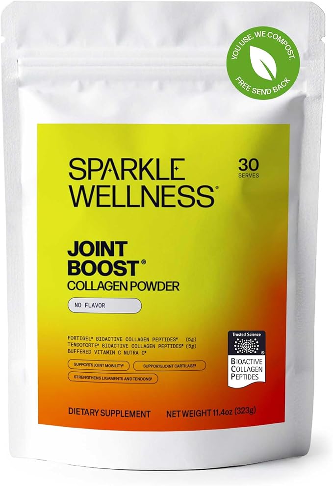 Sparkle Wellness FORTIGEL & TENDOFORTE Collagen Peptides | Collagen Powder with Calcium Ascorbate Vitamin C to Support Joint Mobility, Tendon & Ligament Health | Joint Boost (No Flavor) [30-Serves]