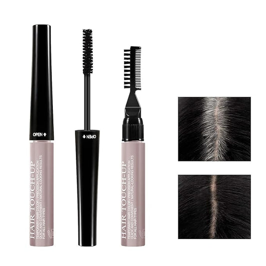 GEUUFEA Hair Mascara for Gray Hair, 3 In 1 Hair Color Concealer Stick with Precision Applicator, Temporary Hairline Filler, Multi-Purpose Mascara for Eyebrow and Beard（Black）