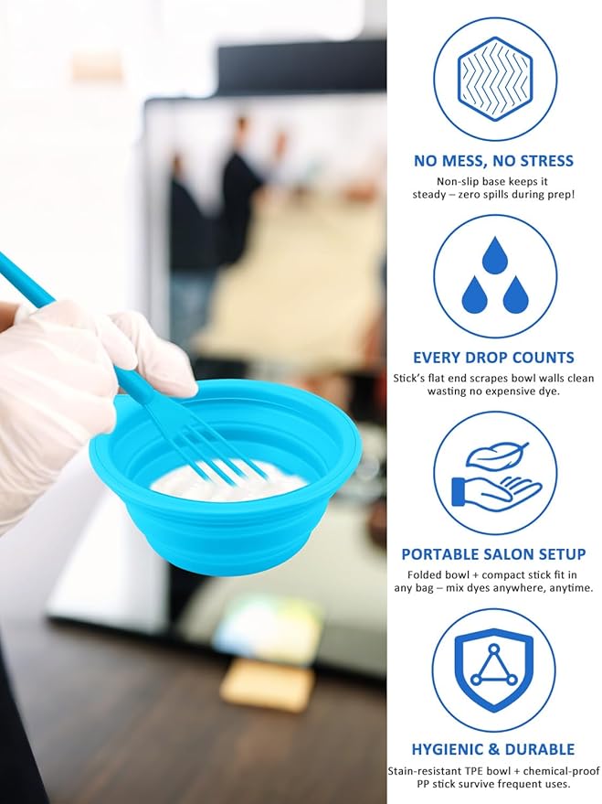 YOOVR 19PCS Hair Bleach Dye Kit with Hair Dye Brush and Bowl Whisk Hair Clips Protective Gear Set, Ideal for Hair Bleaching Coloring Highlighting, Essential Salon Supplies for Home Use (Blue)