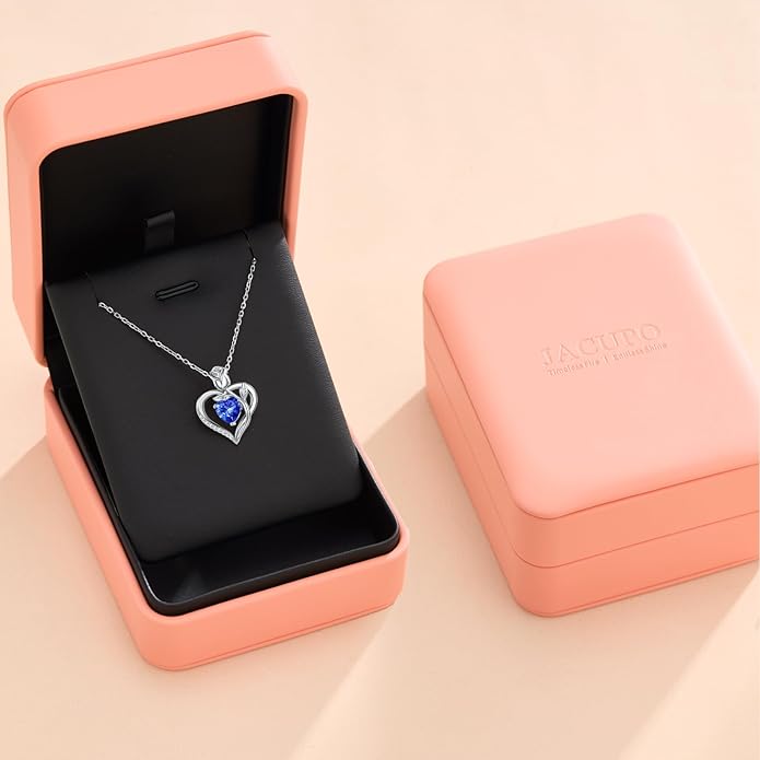 1.2CT Rose Heart Necklace Option of Moissanite or Lab-Grown Sapphire Ruby Emerald&More Necklace for Women Birthstone Girlfriend Necklace S925 Sterling Silver 18K White/Rose Gold Plated D Color VVS1 Gift for Wife Mother Daughter for Birthday Anniversary...