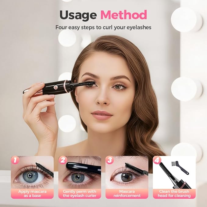2026 Heated Eyelash Curler, Heated Lash Curler Rechargeable USB Electric Eyelash Curler, Fast Heat Up, Long Lasting with Led Display, Heat with 4 Temp Settings Makeup Tool (Black)
