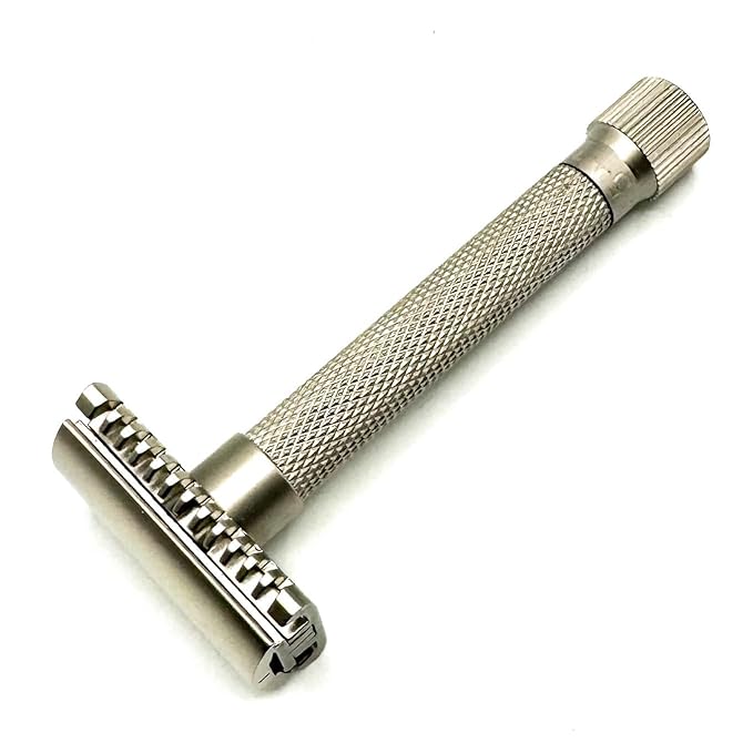The Parker VARIANT OPEN COMB - ADJUSTABLE Double Edge Safety Razor, Customize your Shave with a Turn of the Dial from Mild to Aggressive - 5 Blades Included (SATIN CHROME)