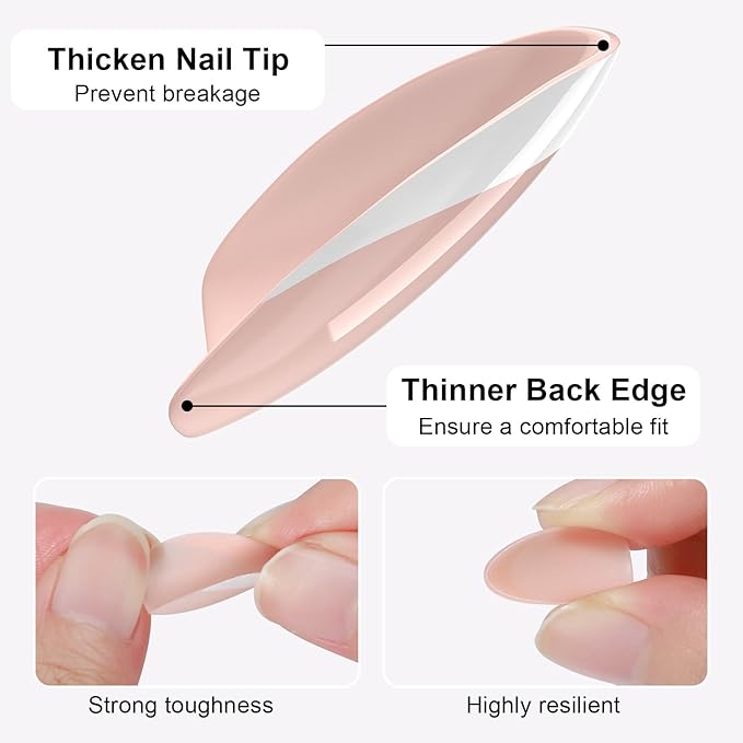OIFEN 32pcs Short Press On Nails Almond 16 Sizes Glossy Fake Nails with Glue (Nude Pink)