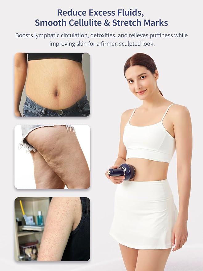 Paiaito Lymphatic Drainage Massager & Anti Cellulite Massage Tool, Helps Reduce Stretch Marks & Cellulite, for Legs, Arms & Belly, Body Sculpting Machine with Microcurrent, Light, Heat & Vibration