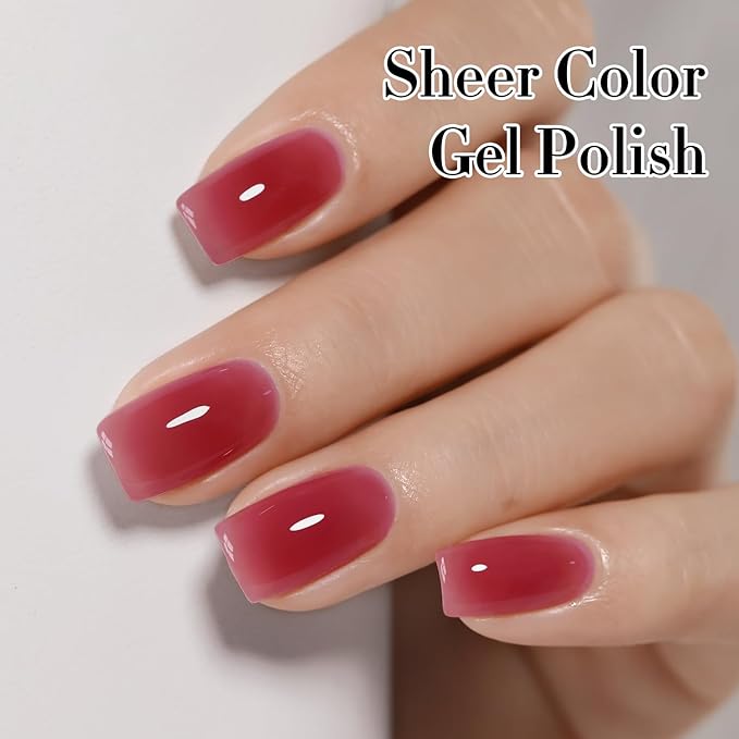 Double Rhythm 0.50 OZ Translucent Gel Polish Same Color Same Bottle Sheer Pastel Neutral Natural Milky 15 ML Jelly UV Nail Art DIY at Home (Dark Rose Red-A1514)