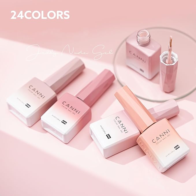 CANNI Milky Light Pink Gel Nail Polish, 1Pcs Jelly Nude Pink Gel Polish Sheer Clear Light Pink Gel Polish Translucent Color Nail Polish Gel Soak Off U V Gel Nail French Nail Manicure Salon DIY