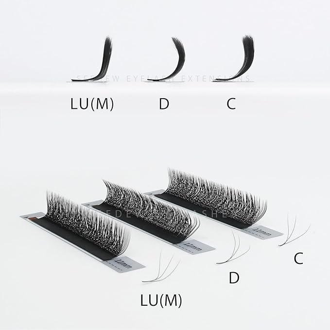 SEEDEW 3D Lash Extensions, 0.07mm LU/M Curl MIX8-15mm 12 Rows/Tray, W Shape Flat Stem, PBT Natural Eyelash Grafting for Beginner Artist, Lash Tech, Beauty Salon(3D-Matte Black-0.07-LU-MIX8-15mm)