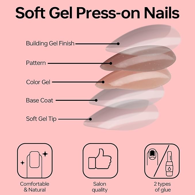 Press On Nails Short, 16 Sizes 32pcs, Almond Fake Nails Glossy, Nail Glue Included (Milky Way)