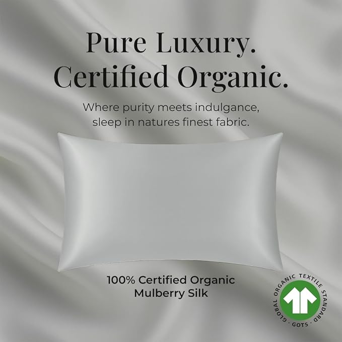 Silk Pillow Cases Certified Organic 100% Pure Mulberry Silk Pillowcase Grade 6A 25 Momme Pillowcase (Gray, Standard, Pack of 2)