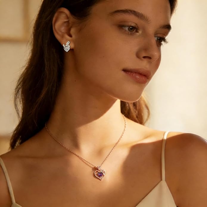 1.2CT Rose Heart Necklace Option of Moissanite or Lab-Grown Sapphire Ruby Emerald&More Necklace for Women Birthstone Girlfriend Necklace S925 Sterling Silver 18K White/Rose Gold Plated D Color VVS1 Gift for Wife Mother Daughter for Birthday Anniversary...