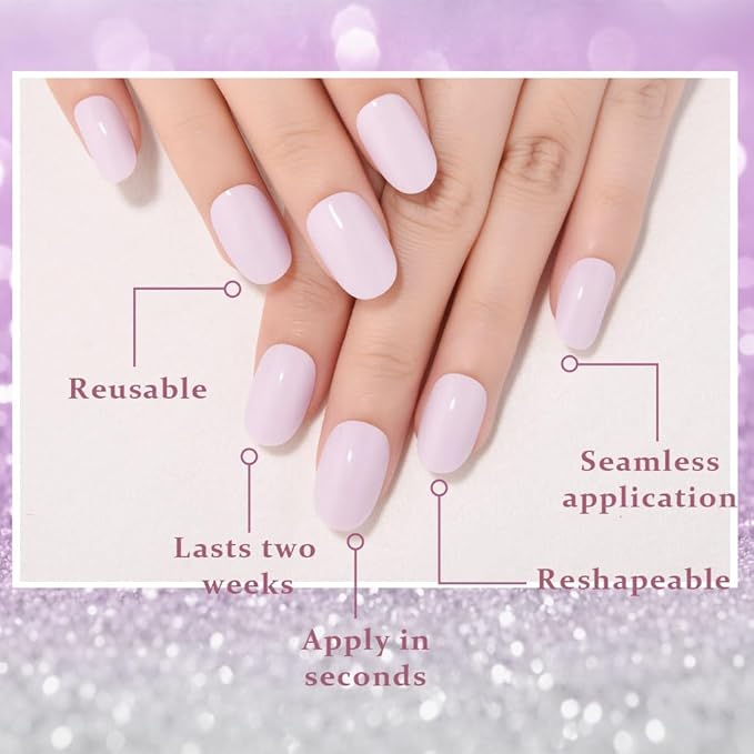 evpct Pale Mauve Medium Oval Glossy Press on Nails for Women Gift, Glossy Pale Mauve Fake Nail with Kits Manicure Kit, Soft Gel Full Cover Reusable Stick on Soft Acrylic False Nails Perfectly Fit