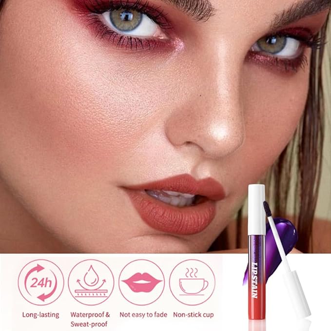 evpct 2Pcs Mauve Red & Nude Brown Peel Off Lip Stain Tints, Matte Liquid Lipstick Lip Stain Long Lasting Waterproof for Women, Longwear Lipstick Peel Off High Pigment Smudge-proof Easy Apply 02# & 04#