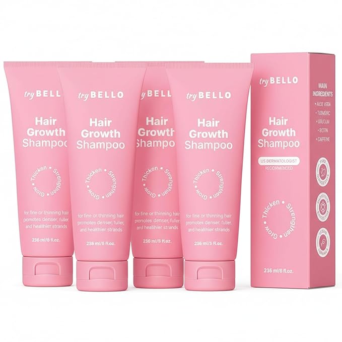 Trybello Hair Growth Shampoo | Natural Thickening & Scalp Detox | Aloe Vera, Turmeric, and Urucum Extract | Sulfate-Free, Vegan, Anti-Hair Fall Formula | For Any Hair Type | 4 Pack Combo