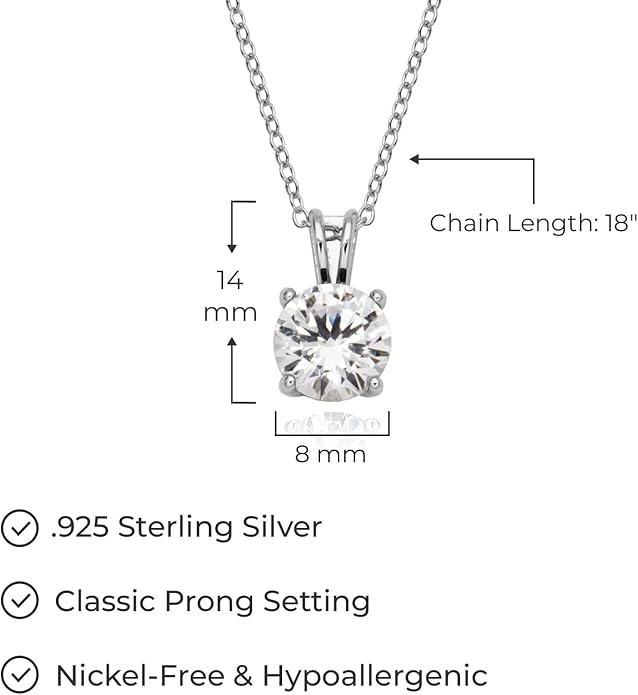 Amazon Essentials Sterling Silver Round Cut Birthstone Pendant Necklace 18"