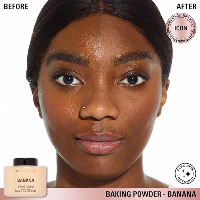 Revolution, Loose Baking Powder, Makeup Setting Powder, Long-Lasting Coverage, Mattifies & Reduces Shine, Banana, 1.12 oz