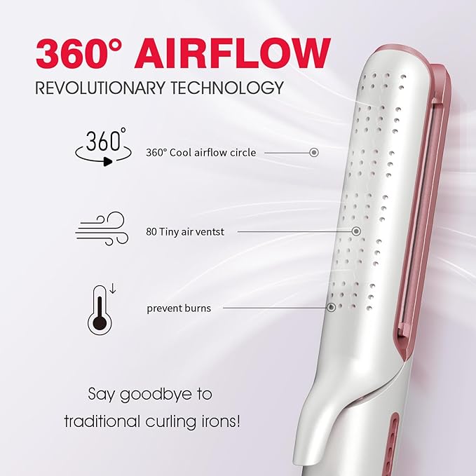 BLUSHMARKS Airflow 2-in-1 Hair Straightener & Curler, Titanium Flat Iron with 360° Cooling Vents for Style Locking | Dual Voltage for Travel, 5 Heat Settings, Auto Off & 15s Fast Heat-Up