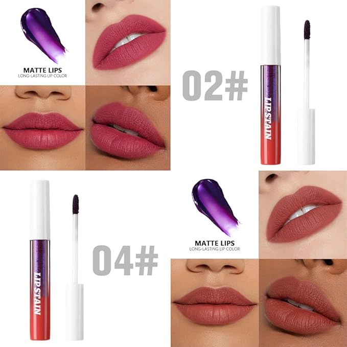 evpct 2Pcs Mauve Red & Nude Brown Peel Off Lip Stain Tints, Matte Liquid Lipstick Lip Stain Long Lasting Waterproof for Women, Longwear Lipstick Peel Off High Pigment Smudge-proof Easy Apply 02# & 04#