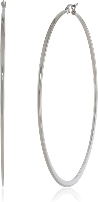 Amazon Essentials Gold Plated or Stainless Steel Flattened Hoop Earrings