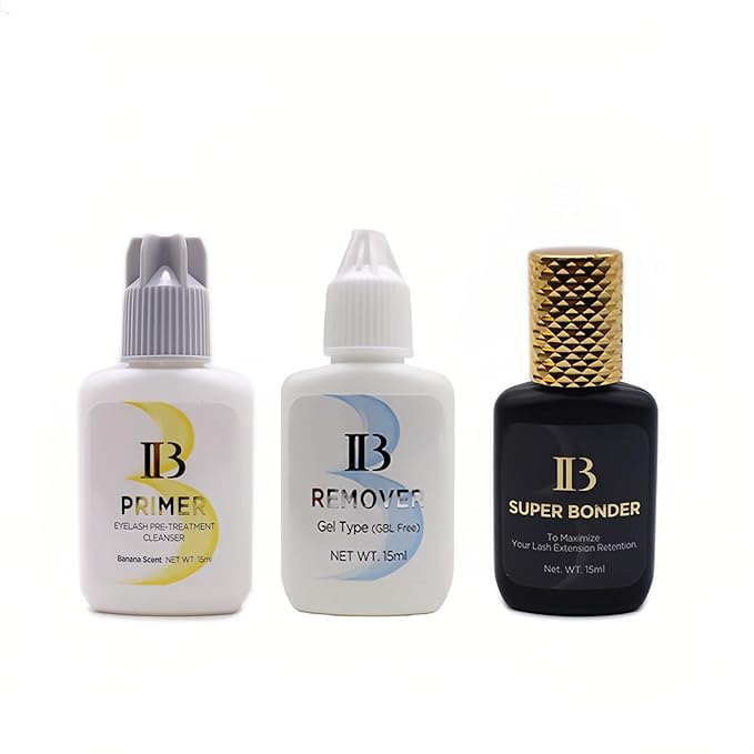 3PCS IB Beauty Eyelash Extension Glue Primer Premium With Gel Remover Clear Eyelashes Super Bonder Professinal Adhesive Hardener 3bottles/set Professional Salon Use by LAVA