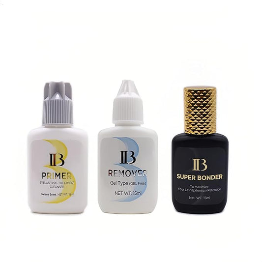 3PCS IB Beauty Eyelash Extension Glue Primer Premium With Gel Remover Clear Eyelashes Super Bonder Professinal Adhesive Hardener 3bottles/set Professional Salon Use by LAVA