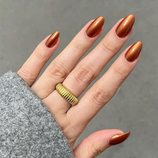Modelones Gold Cat Eye Press on Nails Almond, Short Fake Nails, Reusable Nail Kit with Nail Glue Adhesive Tabs Mini Nail File, Nails Press Ons 32Pcs 16 Sizes, Women Girl Gift