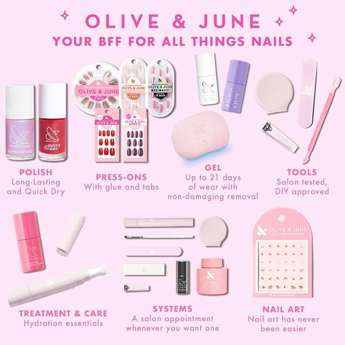 Olive & June Long Lasting Nail Polish | Plump, Gel-Like Finish No Lamp Needed | Lasts up to 10 days | Salon-Quality Color at Home | 15-Free, Vegan & Cruelty-Free Chip-Resistant Shine | SE Bubbly Pink