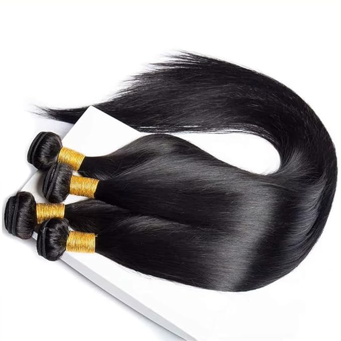 12A Straight 4 Bundles Human Hair 18 20 22 24 Inch, 400g/Pack Brazilian Virgin Straight Hair Bundles Human Hair Bundles for Black Woman, Double Weft Quick Weave Extensions