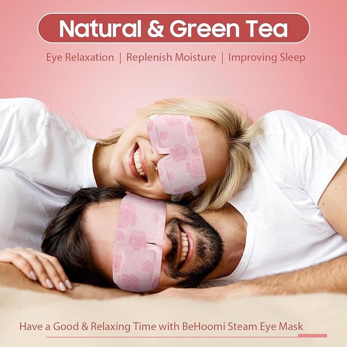 BeHoomi 20 Packs Steam Eye Mask, Heated Eye Mask Warm Compress for Eyes, Disposable Self Heating Steam Mask Sleep, Spa, Travel Essentials & Relaxation Gifts for Women, Stocking Stuffers (Rose)