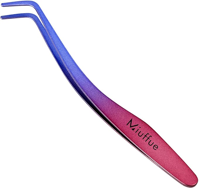 Miuffue Lash Applicator Tool DIY Eyelash Applicator Stainless Steel Curved Eyelash Tweezers for Cluster Lashes, Purple Gradient
