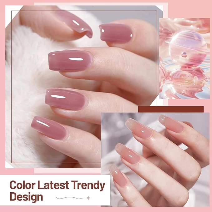OpenLive Jelly Nail Polish Set 6 Colors Nude Pink Pale Purple Jelly Quick Dry Nail Polish Set for Nail Art Manicure DIY Salon