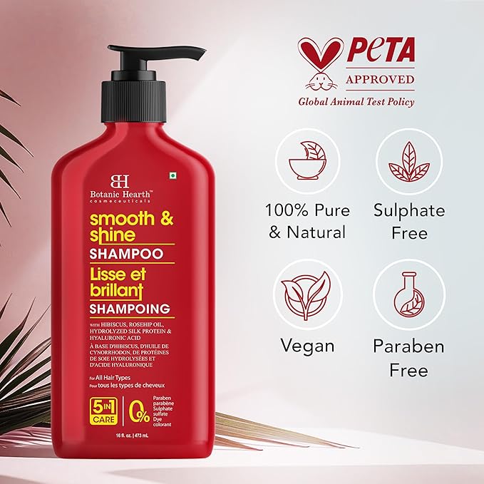 Botanic Hearth Hibiscus Shampoo Infused With Rosehip Oil, Hydrolyzed Silk Protein & Hyaluronic Acid Clarifying Shampoo To Smooth, Add Shine & Strengthen Hair| For All Hair Types, 16 Fl Oz