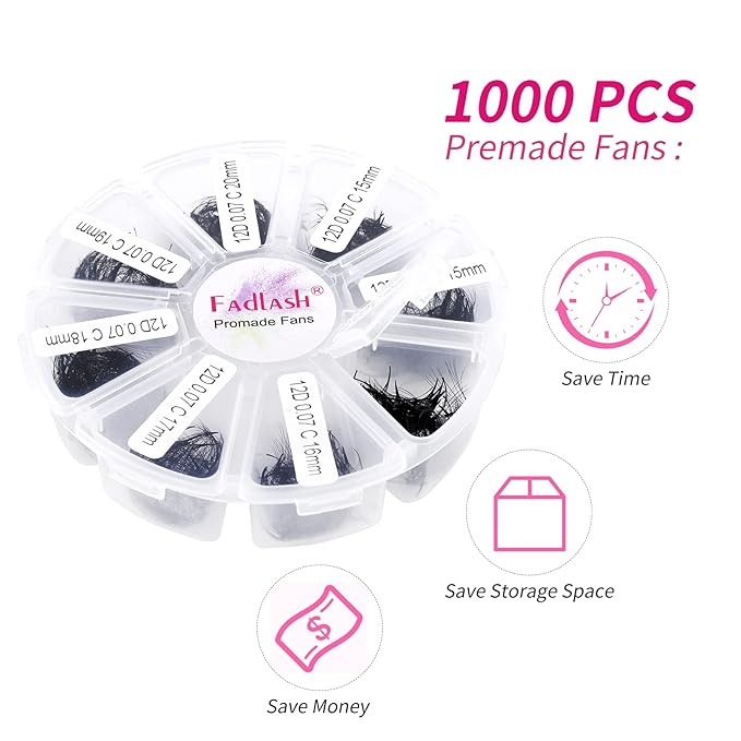 Premade Fans Eyelash Extensions 1000pcs Promades Eyelash Volume Lash Extensions Pointed Base Loose Fans Premade Lash Extensions Fans Handmade Pre Made Volume Lashes Mix (12D-0.07C, 15-20mm)