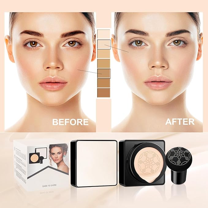 Mushroom Head Air Cushion CC Cream - Long-Lasting & Waterproof New Mushroom Head Screw Lid Concealer Makeup Base for All Skin Types, Create Natural Face Makeup (Natural)