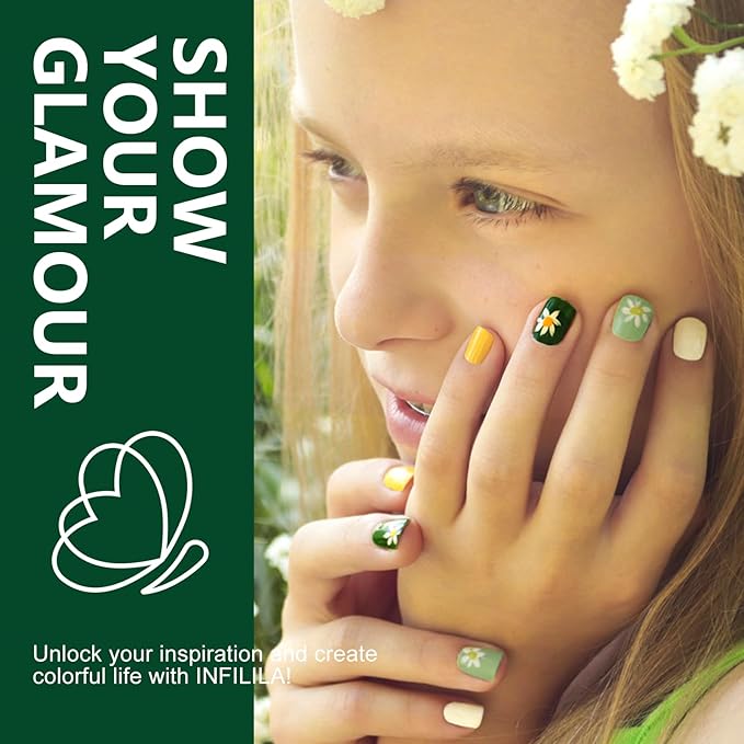 NXJ INFILILA Green Gel Nail Polish, 15ml 0.51oz One-Stroke Coloring Forest Green Gel Polish, Hema Free Dark Color High Gloss Soak Off UV French Manicure Salon DIY SQ068