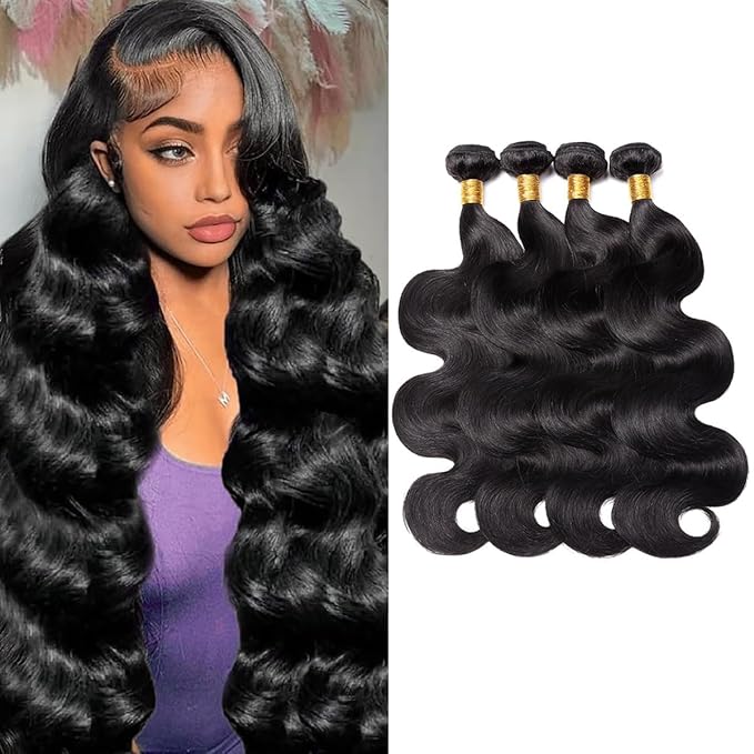 12A Human Hair Bundles 14 16 18 20 Inches Body Wave Bundles Human Hair 100% Unprocessed Brazilian Virgin 4 Bundles Human Hair Extensions Quick Weave Natural Black