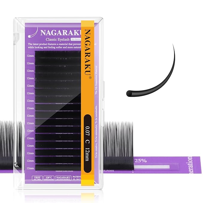 NAGARAKU Individual Eyelash Extensions, Volume & Classic Lashes 5th Generation Soft Natural Beauty Salon Professional Anti-rebound Single Lash Extension Supplies 16 Rows -0.07 C Curl 12mm