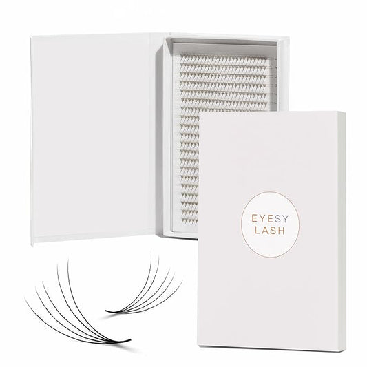 Eyesy Lash 600 Easy Promade Fans - 5D 0.07 Curl D Mixed Lengths 8-16mm - Ultra Speed 20 Lines Eyelash Trays Volume Premade Lash Fans Handmade Pre Made Eyelash Extensions Fluffy Soft Pointy Base