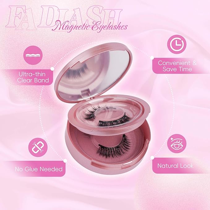 FADLASH Magnetic Eyelashes with Applicator Reusable Magnetic Lashes Natural Look 2 Pairs with Clamp No Glue Needed False Eyelashes Kit Easy to Wear (806+B7)