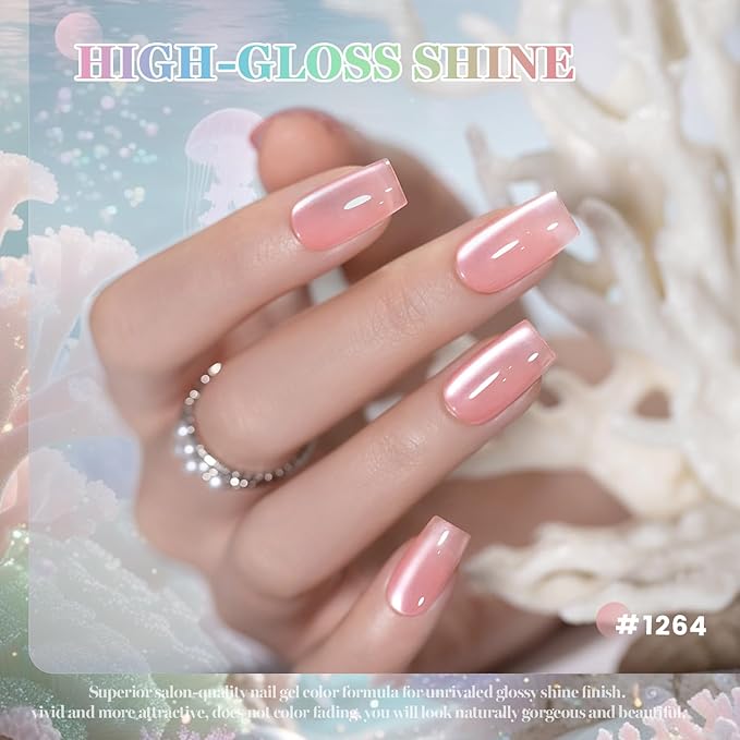 RARJSM Pastel Cat Eye Gel Nail Polish Set 6 Pcs Smoothie Ceramic Silver White Glitter Shimmer Purple Blue Green Nude Rose Pink Velvet Cateye Gel Polish with Magnetic Stick Soak off Curing Require