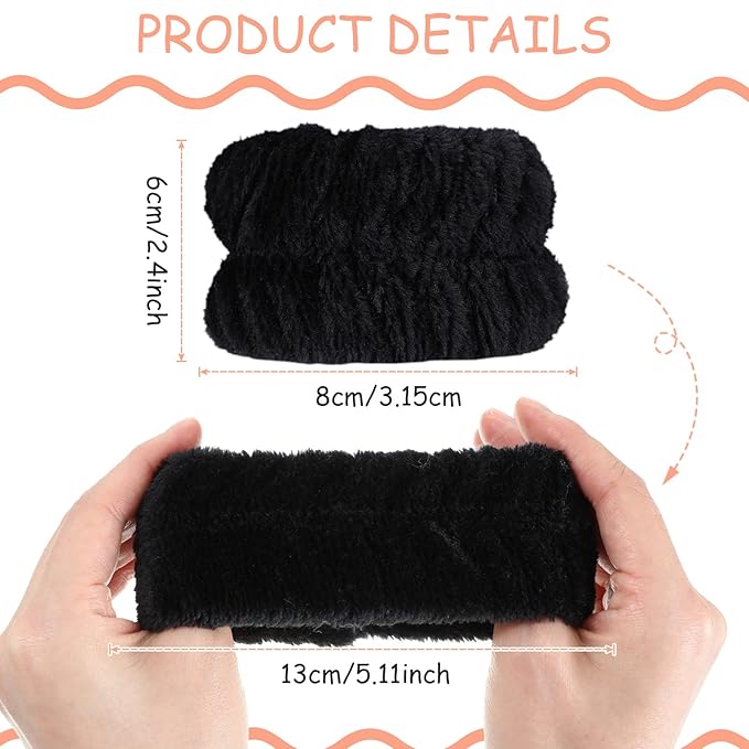 Chuangdi 4 Pairs Wrist Bands for Washing Face Wrist Spa Microfiber Wash Towel Band Scrunchies Absorbent Wristbands Sweatband for Women Prevent Liquid from Spilling(Black)