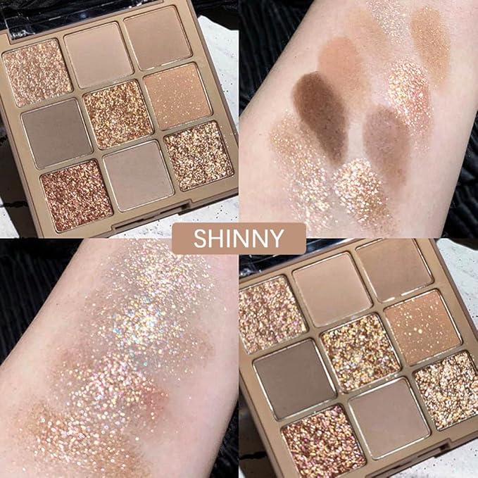Matte Shimmer Nude Brown Eye Shadow Palette Makeup,Eyeshadow Long Lasting Waterproof Cruelty-Free , 9 Blendable Shades in Smooth Matte and Shimmer Finishes with Gorgeous Pearls for Girls (05#)