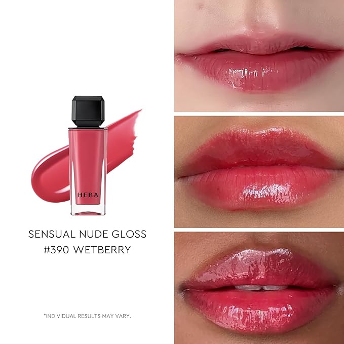 HERA Sensual Nude Lip Gloss #390 WET BERRY [Featured on JUST MAKEUP] | Volumizing Sheer & Glossy Finish, Non-sticky, Moisturizing and Hydrating, Korean Makeup, 0.17 oz. (5g)