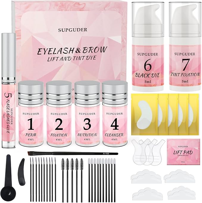 4 in1 Lash Lift and Brow Lamination Kit with Long-Lasting Black Color for 6-8 Weeks,Eyelash & Eyebrow Perm DIY Professional Kit,Easy to Use at Home & Salon